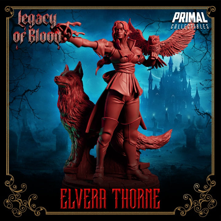 Elvera Thorne – Legacy of Blood Sorceress with Familiar Companions