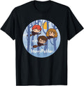 Harry Potter Chibi Trio Flying On Broomsticks Unisex-Adults Black Cotton Blend Short Sleeve