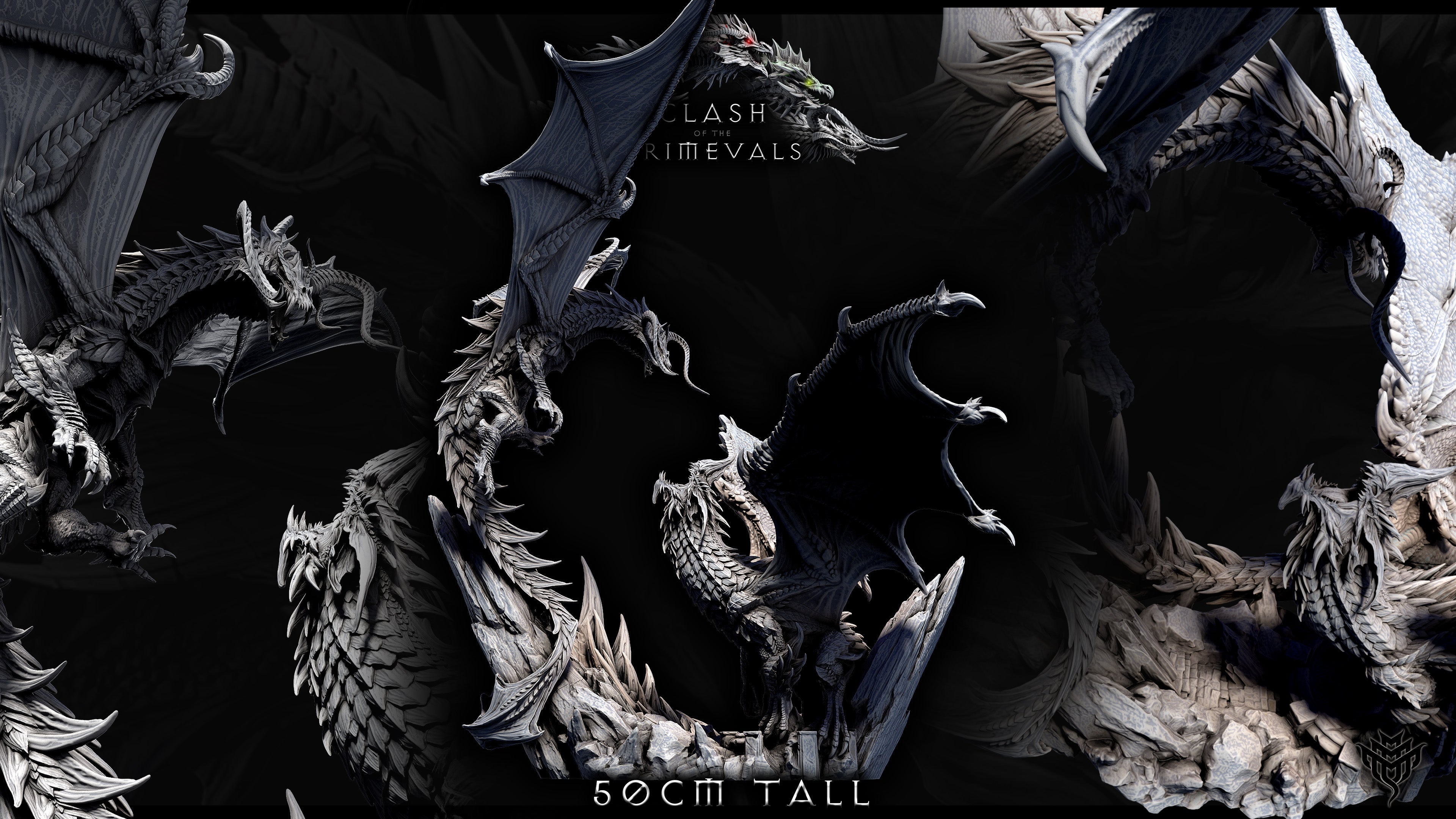 Elder Black Dragon Vs Elder Blue Dragon Battle Diorama - Clash of the Primevals