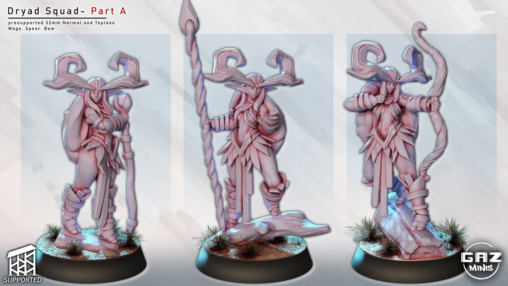 Dryad Squad Miniatures (Mage, Spear, Bow)