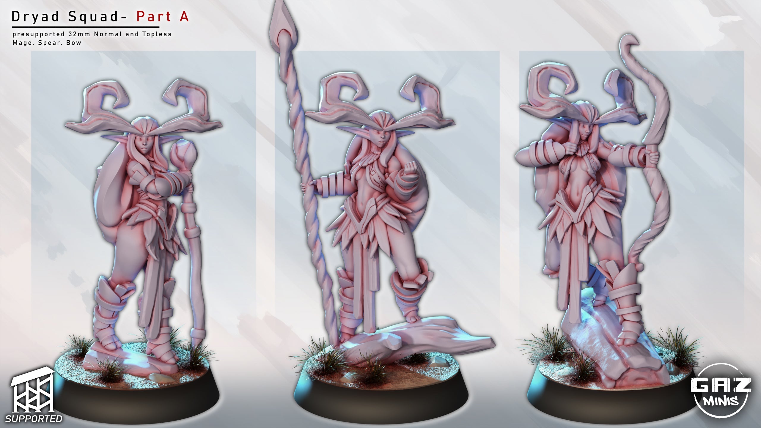 Dryad Squad Miniatures (Mage, Spear, Bow)