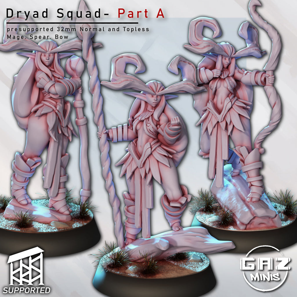 Dryad Squad Miniatures (Mage, Spear, Bow)