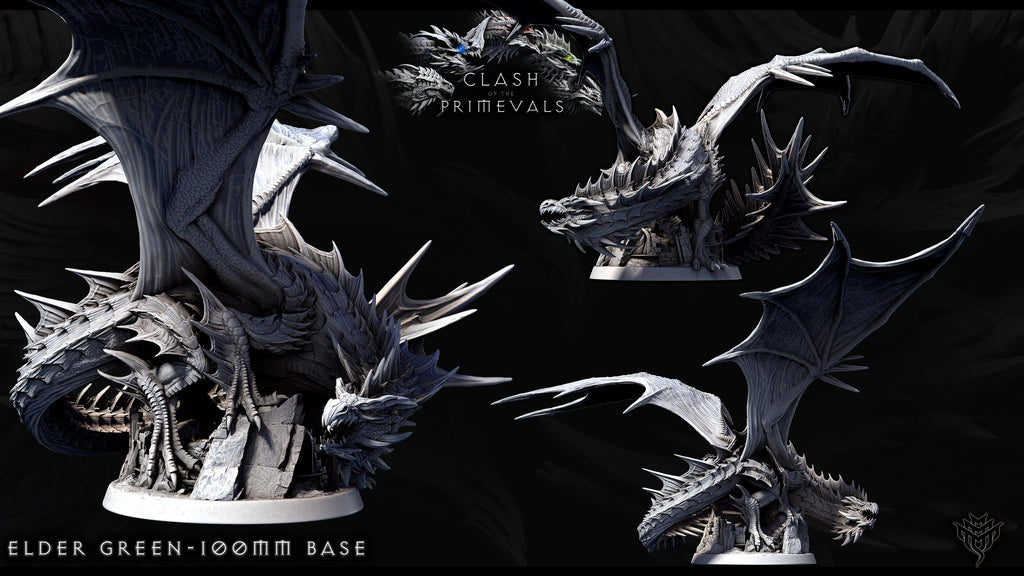 Elder Green Dragon Miniature - Clash of the Primevals