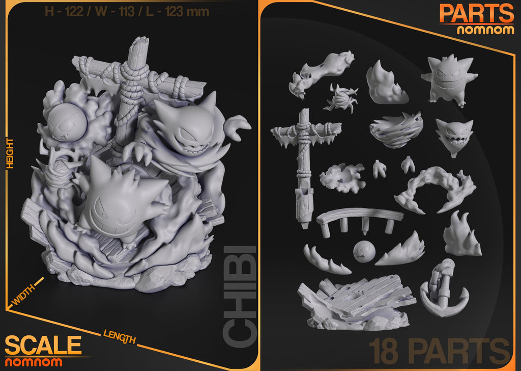 Chibi Ghosts Diorama - Pocket Monsters