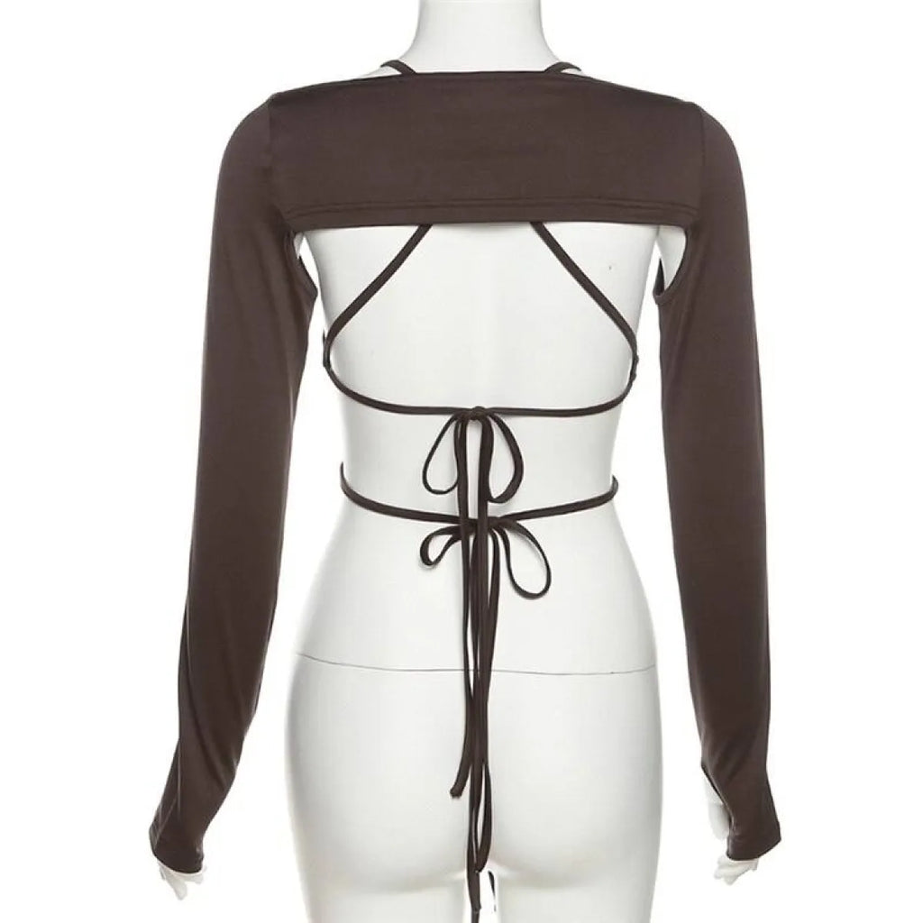 Backless Long Sleeve Crop Tops
