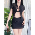 Ruffle Bikini Set – Sheer Short Sleeve Cover-Up with Skirt