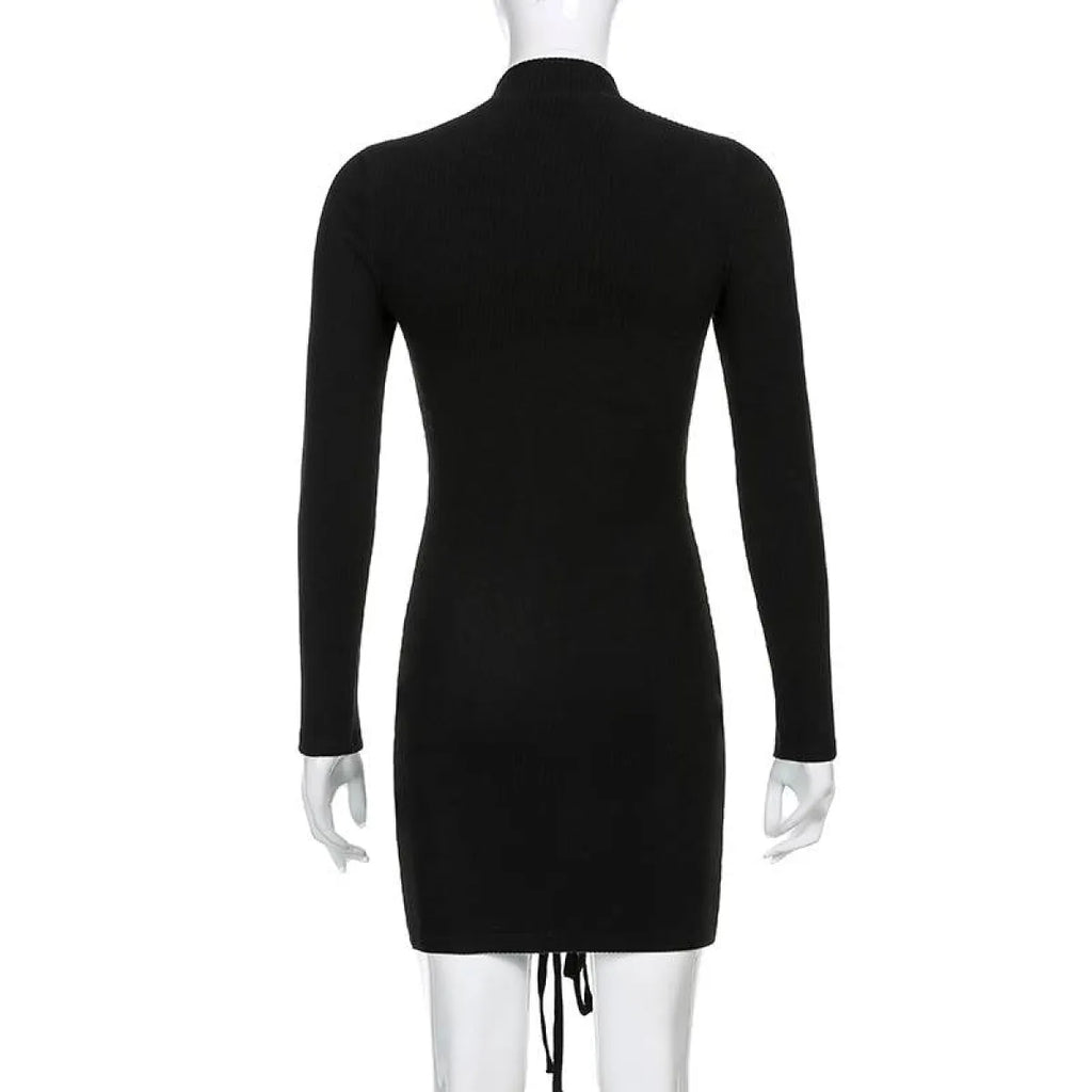 Black Tie Up Dress for Autumn