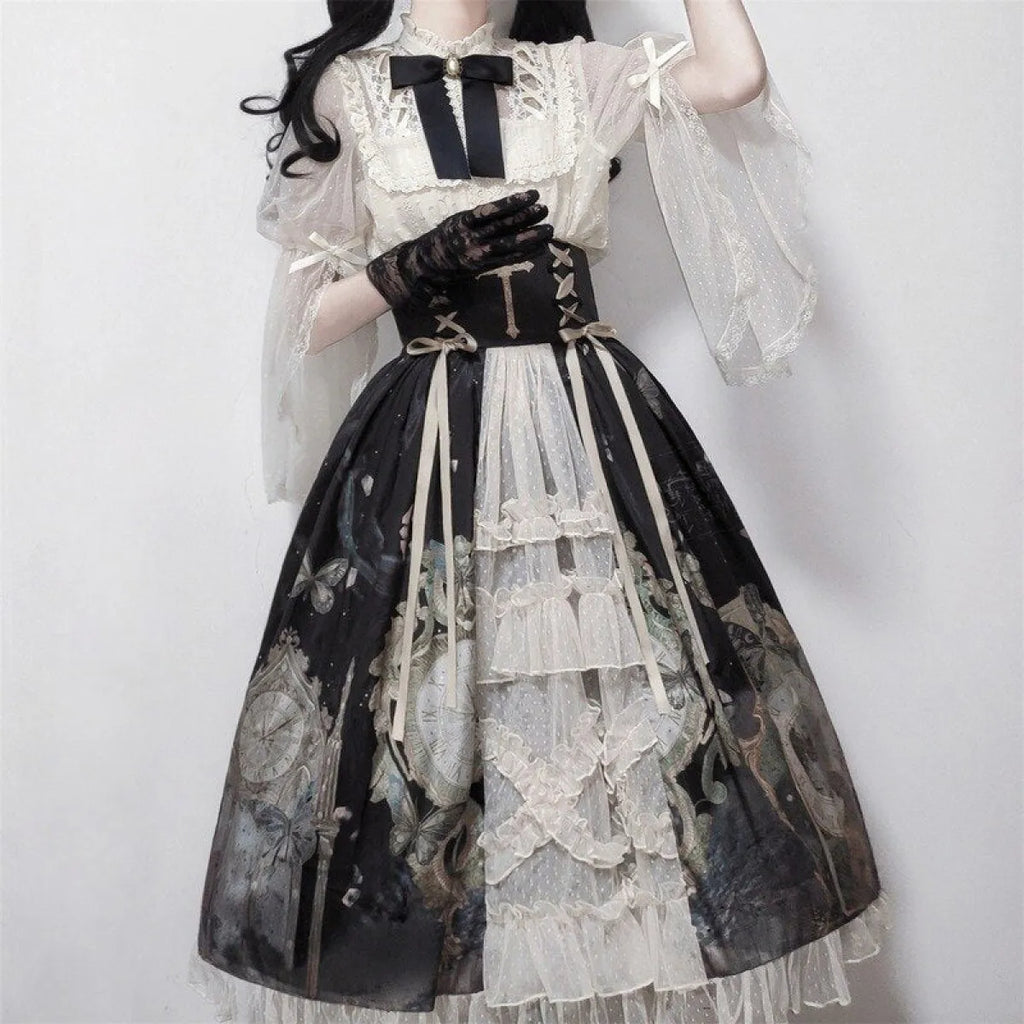 Vintage Butterfly Lace Dress Set