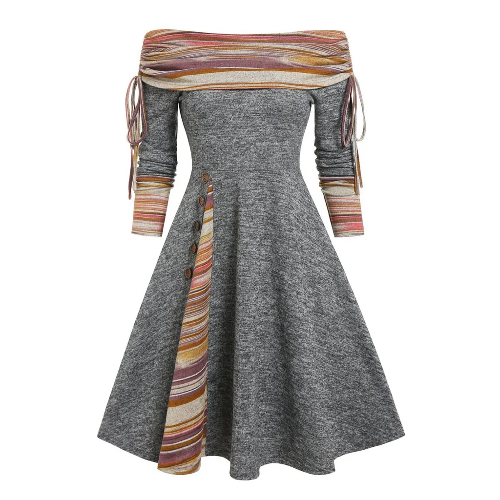 Cinched Striped Flare Dress