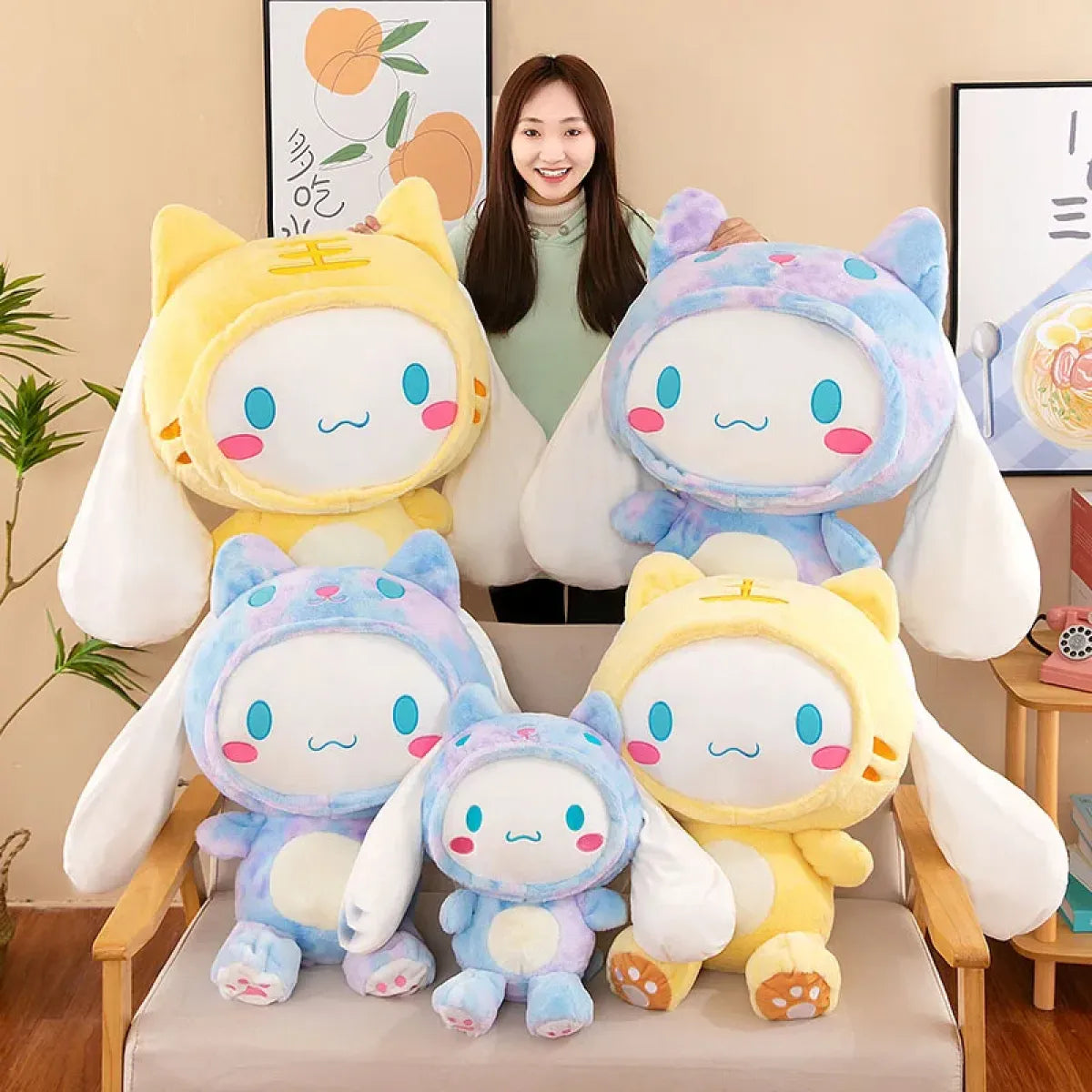 Large Kawaii Cinnamoroll Plush – Pastel Tie-Dye Comfort Pillow Toy