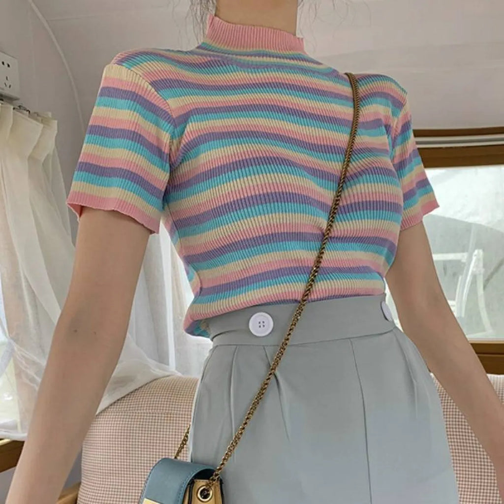 Colorful Striped Crop Top