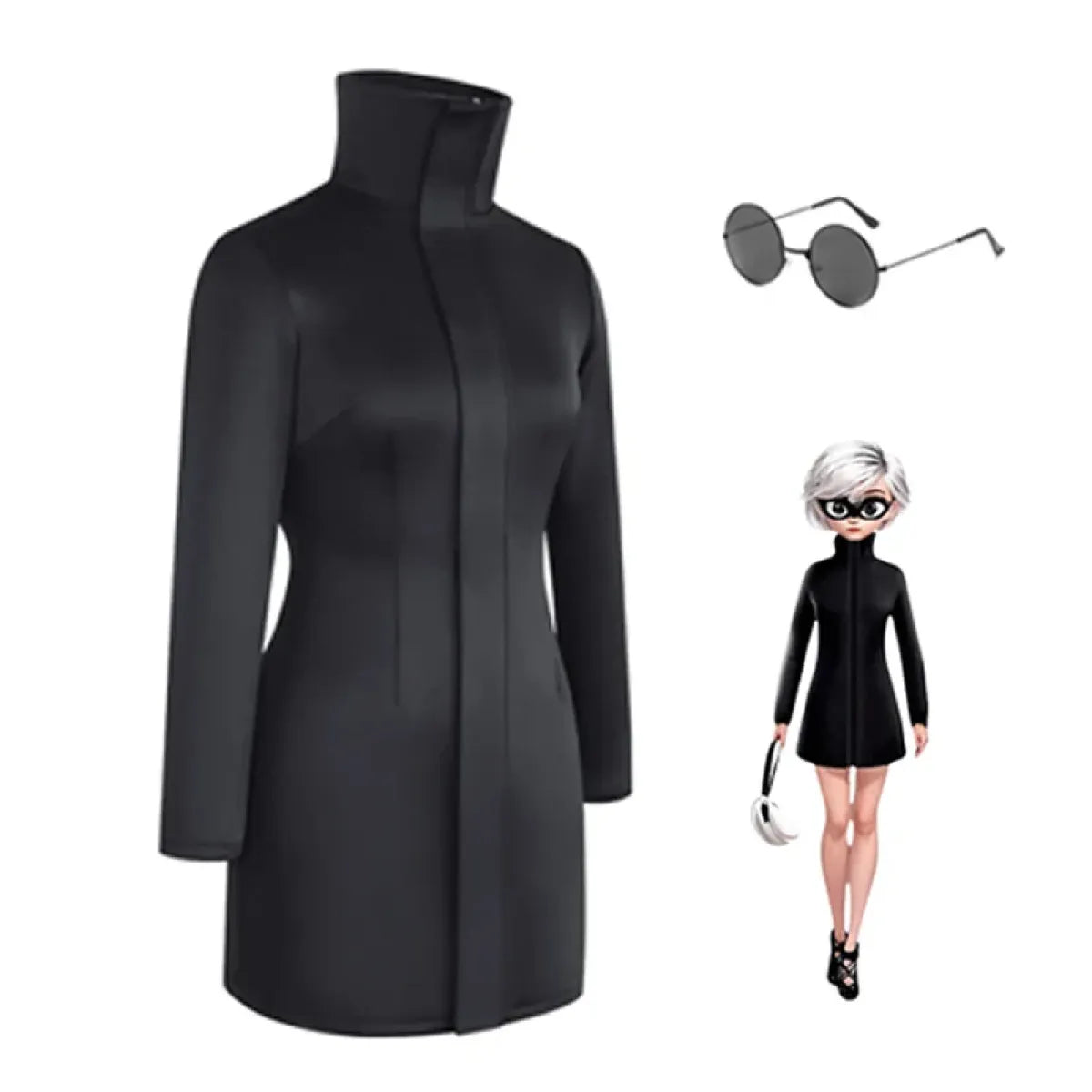 Gojo-Inspired Bodycon Cosplay Dress – Stretch Fit with Glasses Set