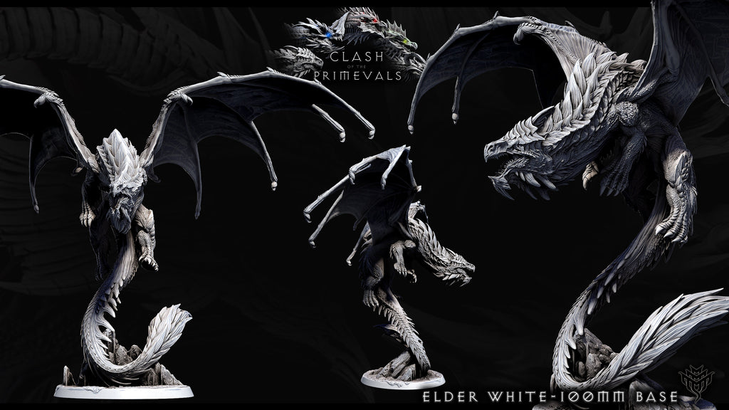 Elder White Dragon Miniature - Clash of the Primevals