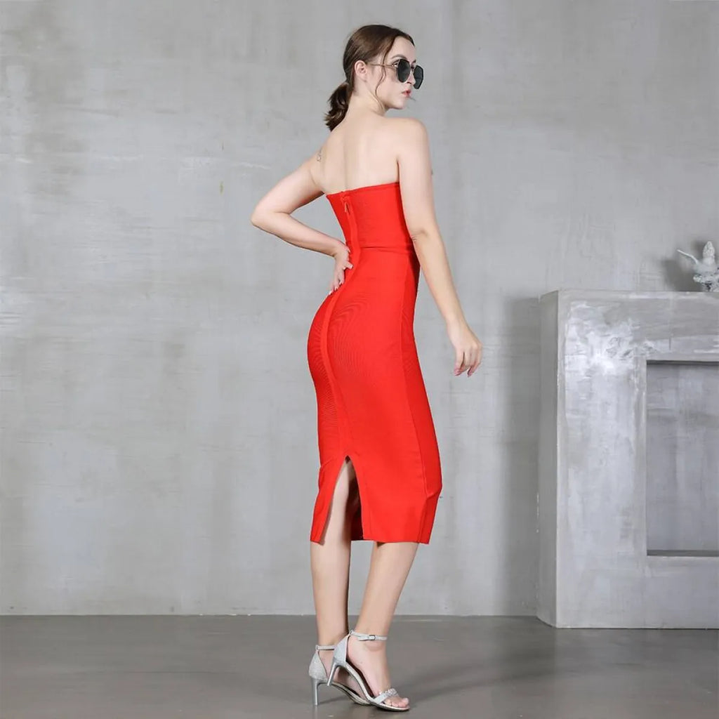 Elegant Beading Party Midi Dress