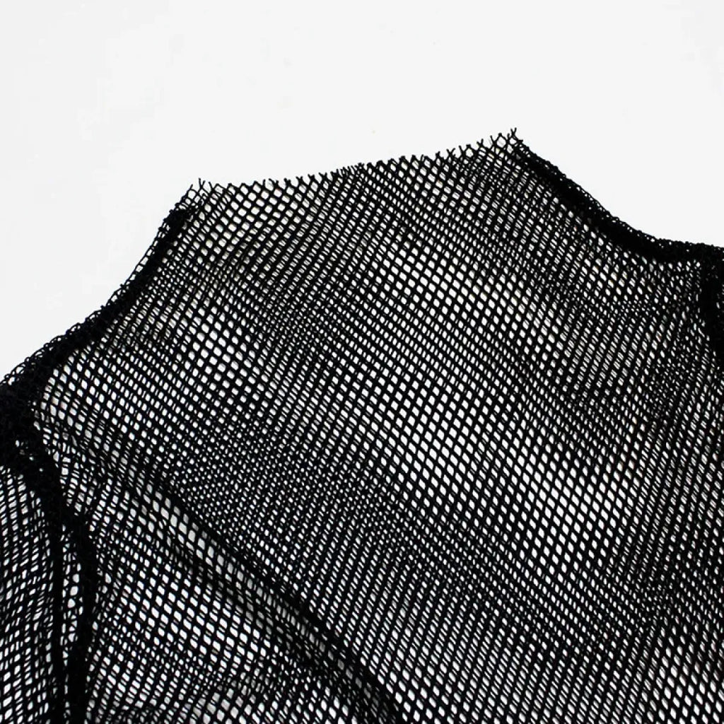 Fishnet Mesh See-through Black Shirt - Sexy Long Sleeve Tee