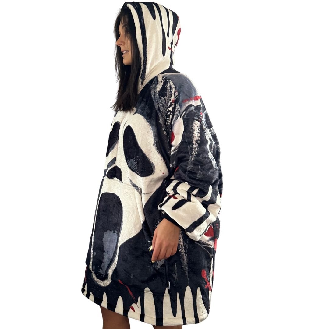 Ghost Face Horror Wearable Blanket Hoodie for Kids & Adults
