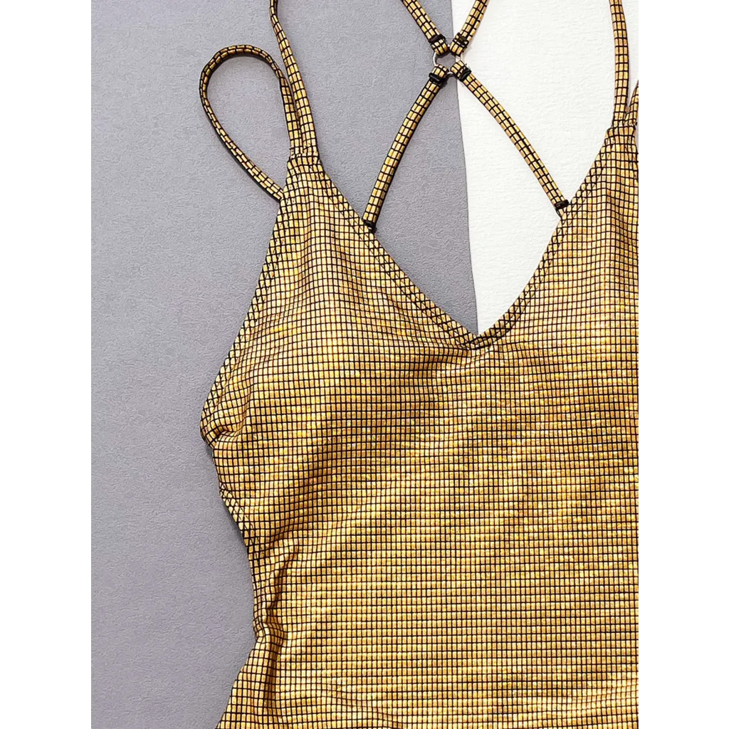 Glitter Sequin One-Piece Swimsuit – Crisscross Back Swimwear