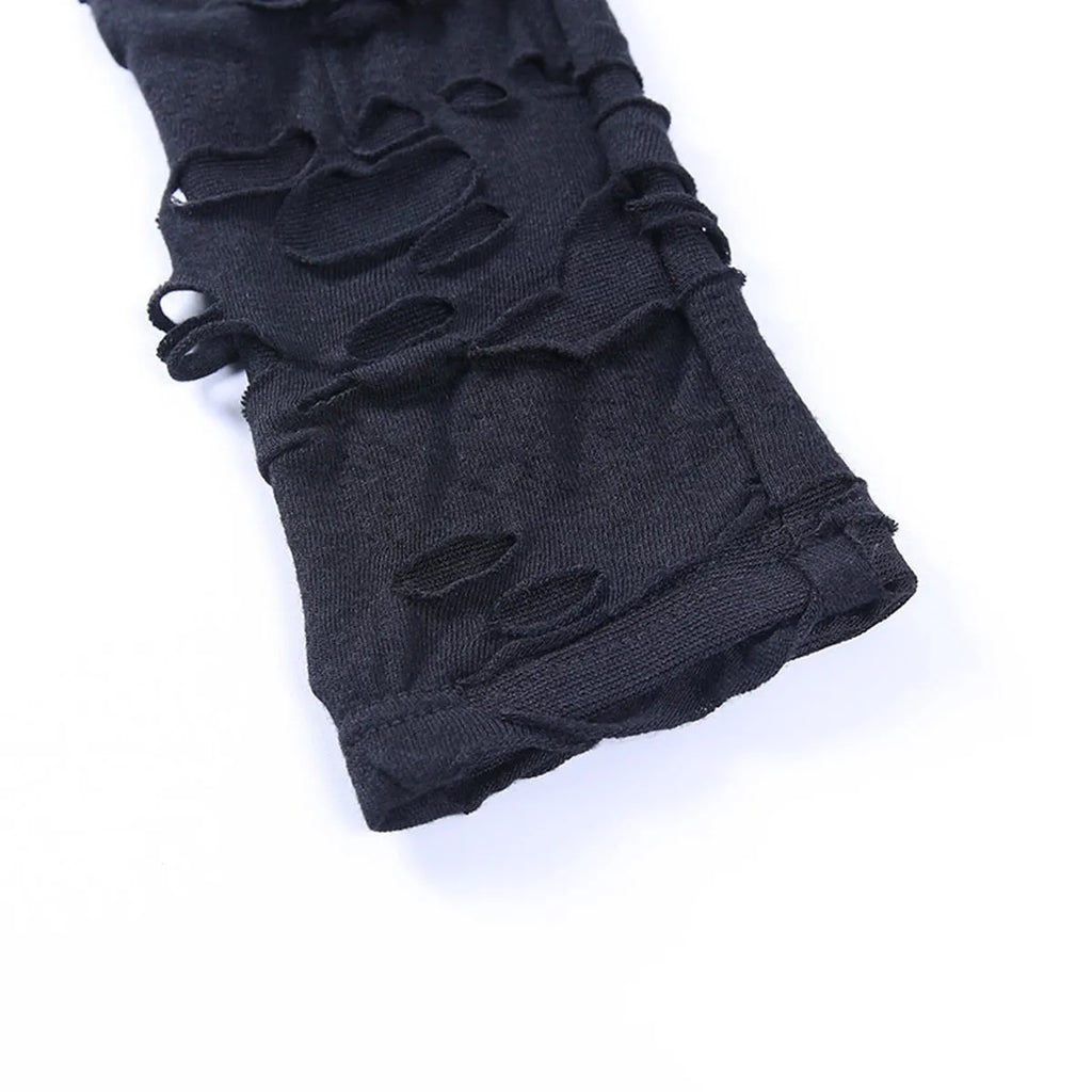 Ripped Gothic Black Mini Dress