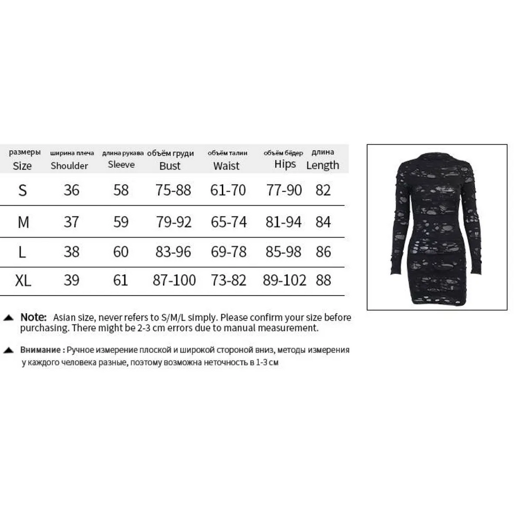 Ripped Gothic Black Mini Dress