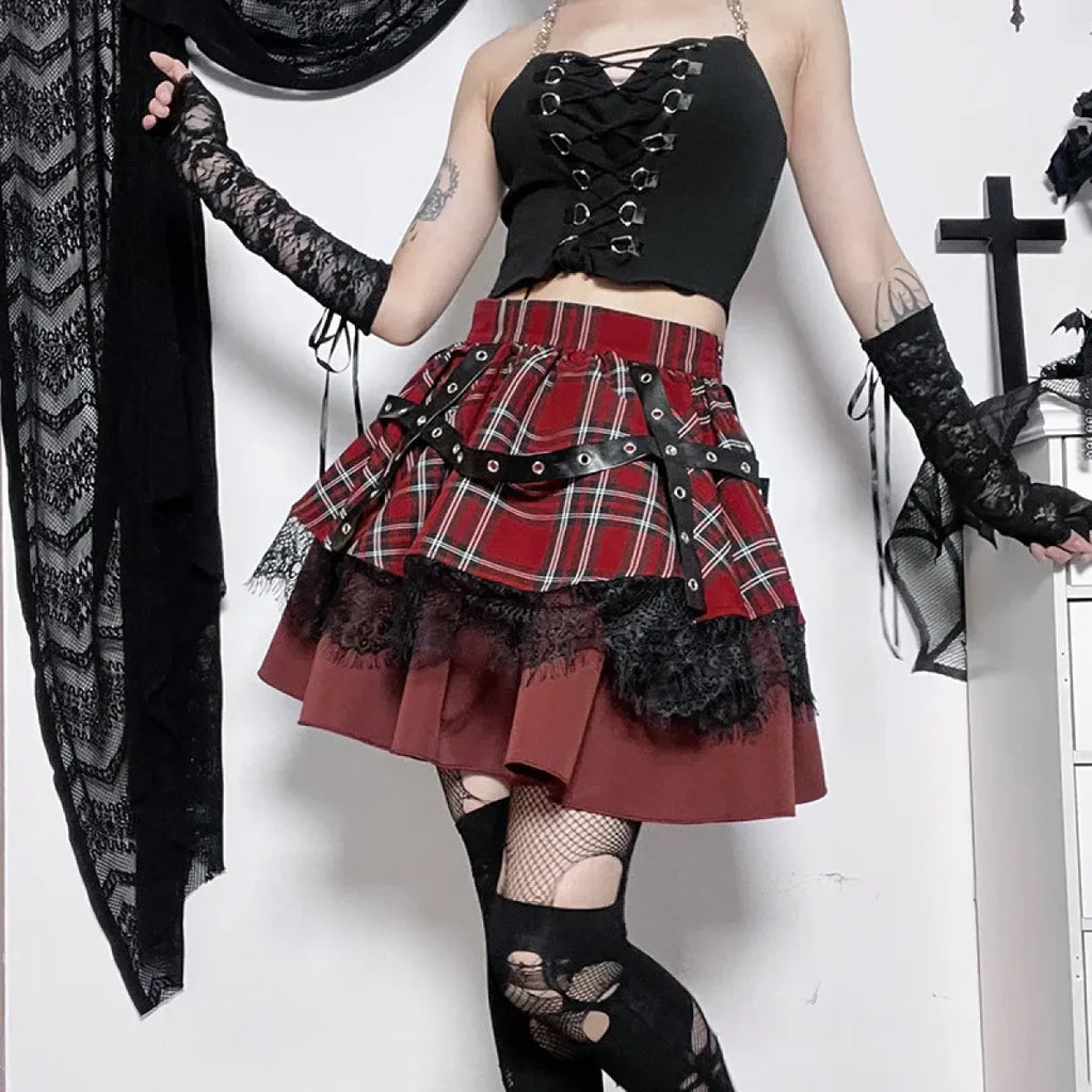 Harajuku Plaid Pleated Skirt - Y2K Mini Cake Skirt