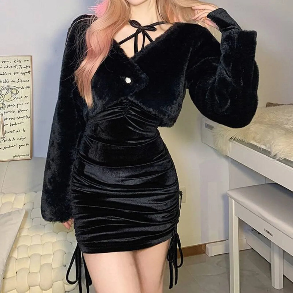Kawaii Drawstring Mini Dress