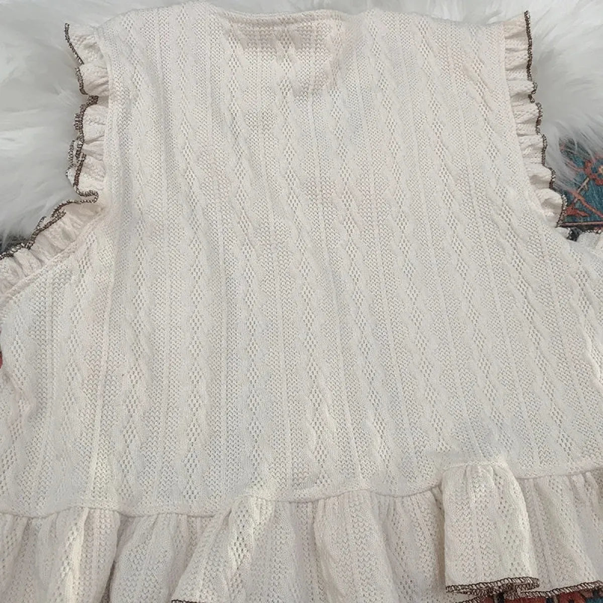 Kawaii Lolita Ruffle Knit Sweater Vest - Japanese Bow Cardigan