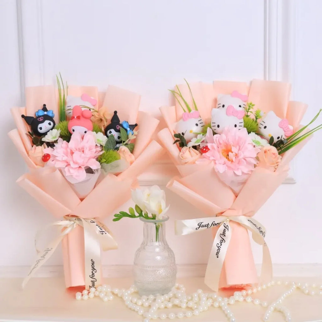 Kawaii Sanrio Plush Toy Bouquet – Hello Kitty & Kuromi Gift Set