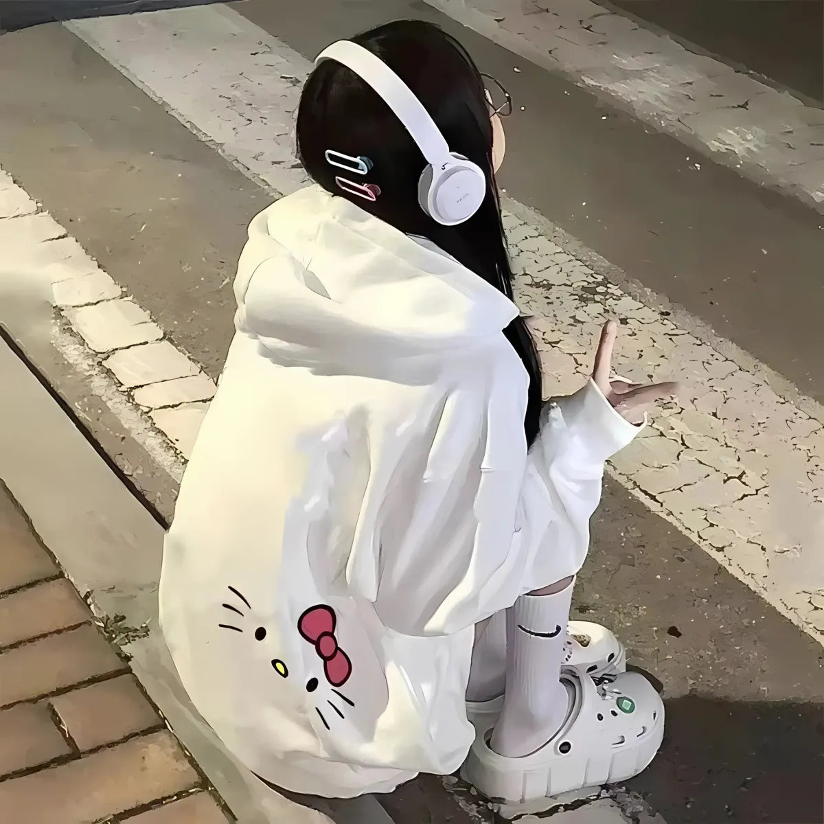 Hello Kitty Y2K Hoodie – Cute Sanrio Print Harajuku Streetwear