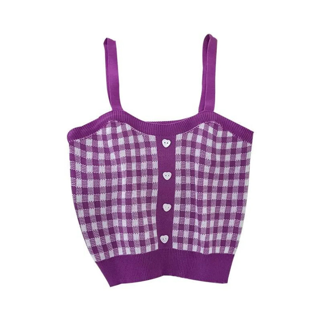 Knitted Plaid Crop Top