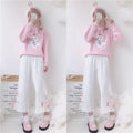 Korean Black Bunny Print Wide Leg Pants