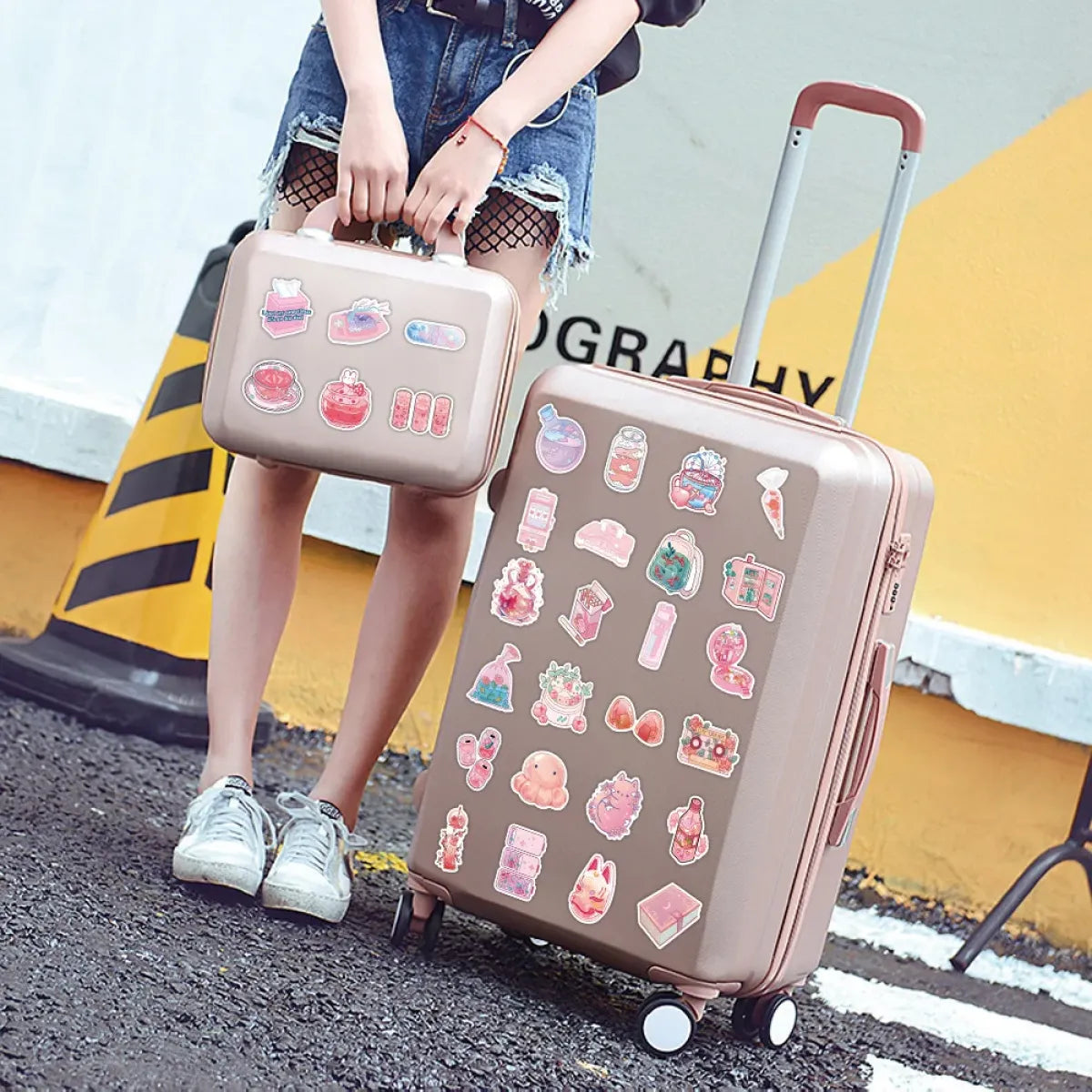 Korean INS Style Pink Cartoon Stickers - Cute DIY Graffiti Decals