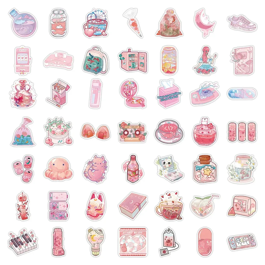 Korean INS Style Pink Cartoon Stickers - Cute DIY Graffiti Decals