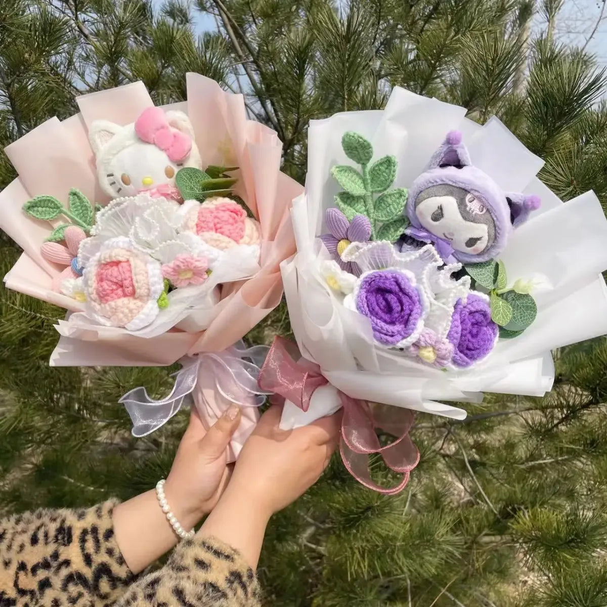 Kuromi Plush Flower Bouquet – Kawaii Handmade Gift for Valentine