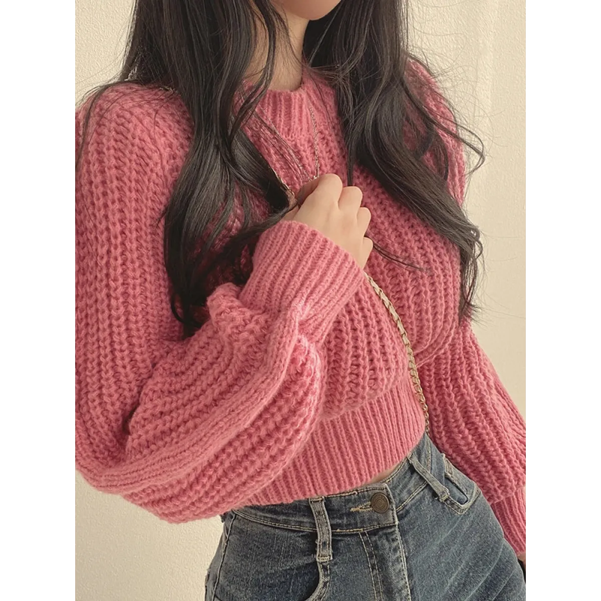 Lantern Long Sleeve Sweater - Vintage Korean Chic Fashion