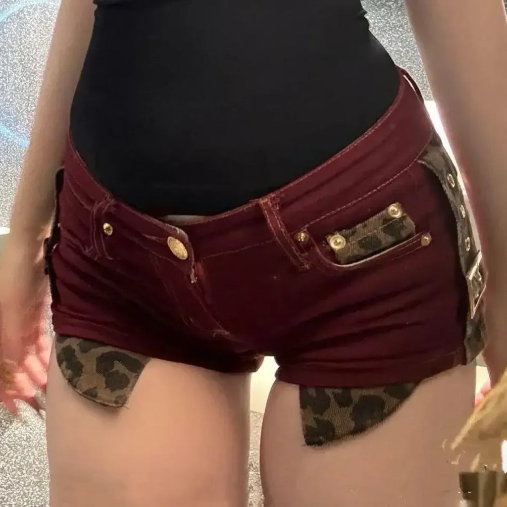 Low Rise Y2K Shorts – Leopard Patchwork E-Girl Style