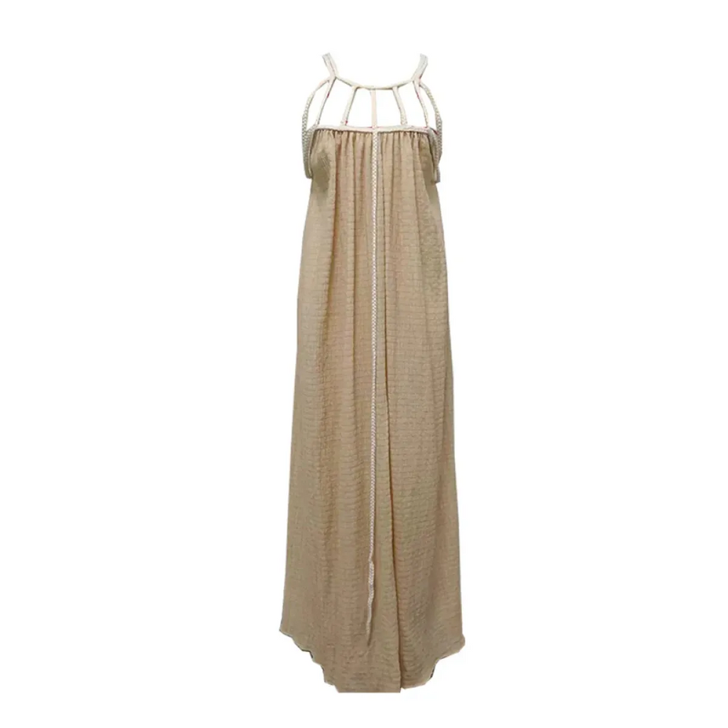 Loose Sleeveless Maxi Beach Dress: Off-Shoulder Crochet Cut-Out Design