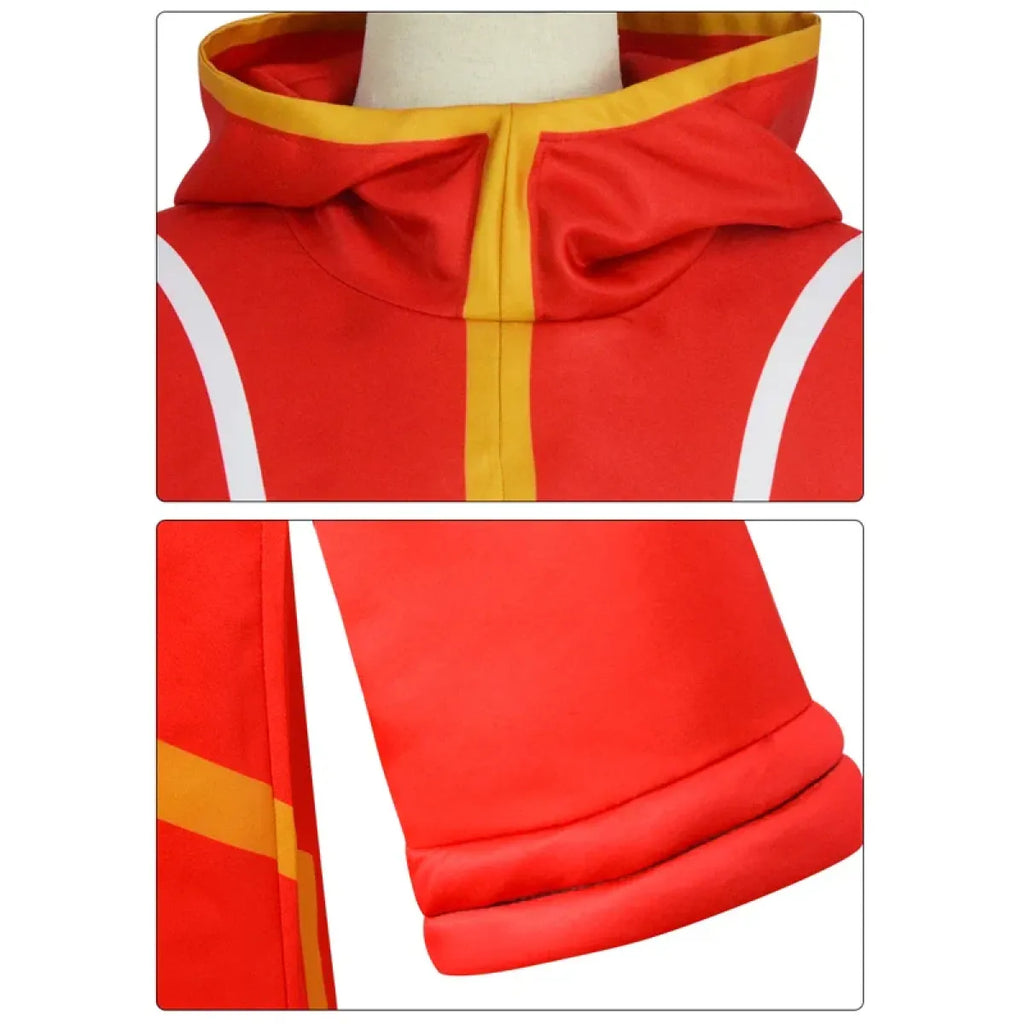 Luffy Egghead Island Cosplay – One Piece 163 Red Robe & Straw Hat Set