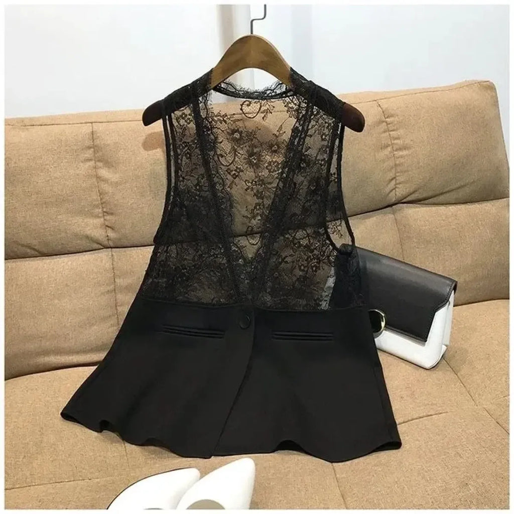 Lace Patchwork Peplum Vest – Elegant Gothic Lolita Sleeveless Top
