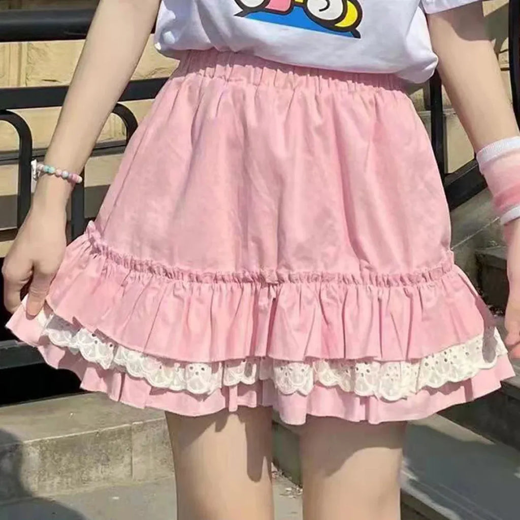 Pink Lace Mini Pleated Skirt - Y2K Aesthetic