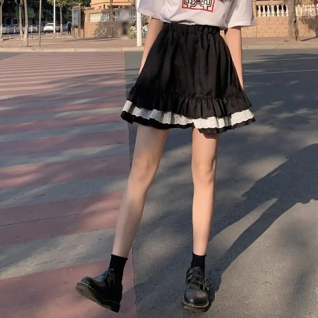 Pink Lace Mini Pleated Skirt - Y2K Aesthetic