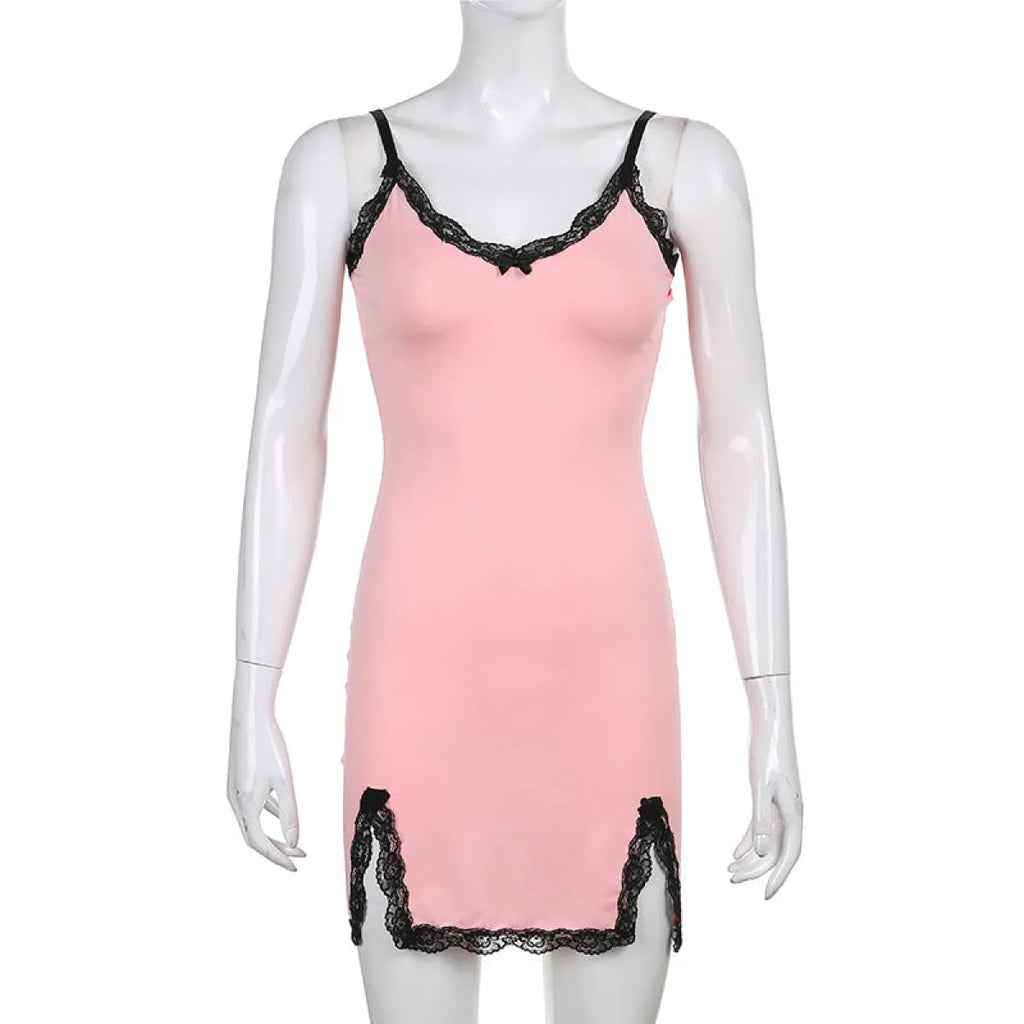 Pink Lace Strapless Dress - E-girl Streetwear