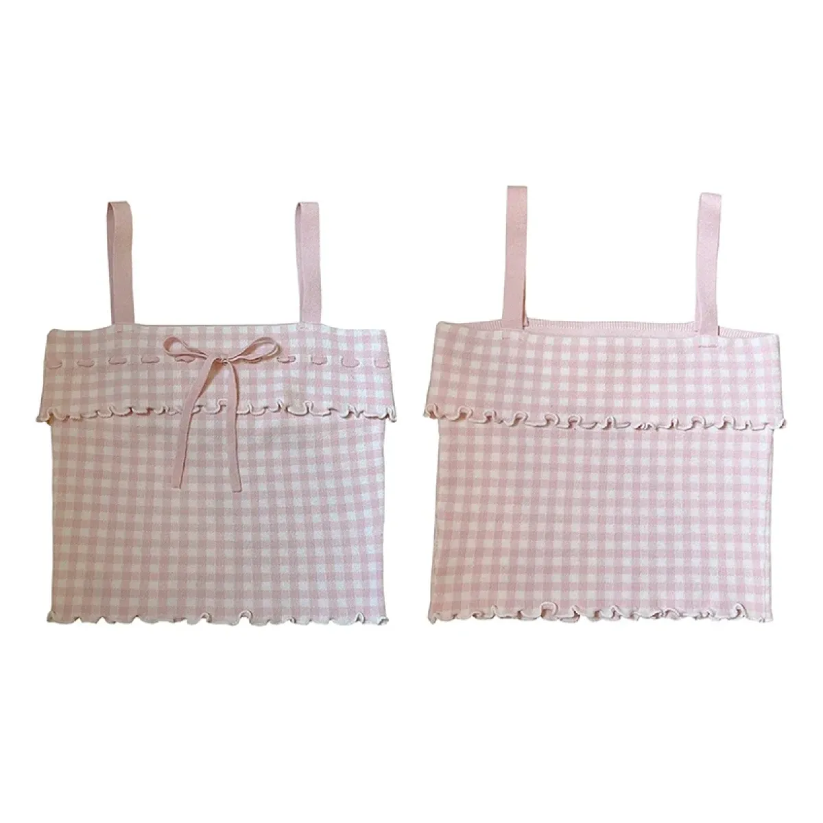Pink Sweet Plaid Ribbon Crop Top