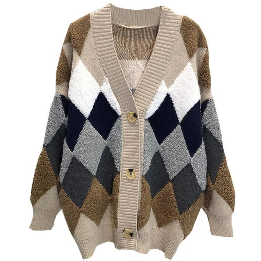 Plaid V-Neck Cardigan