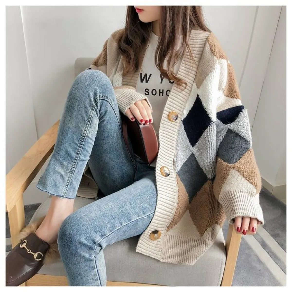 Plaid V-Neck Cardigan