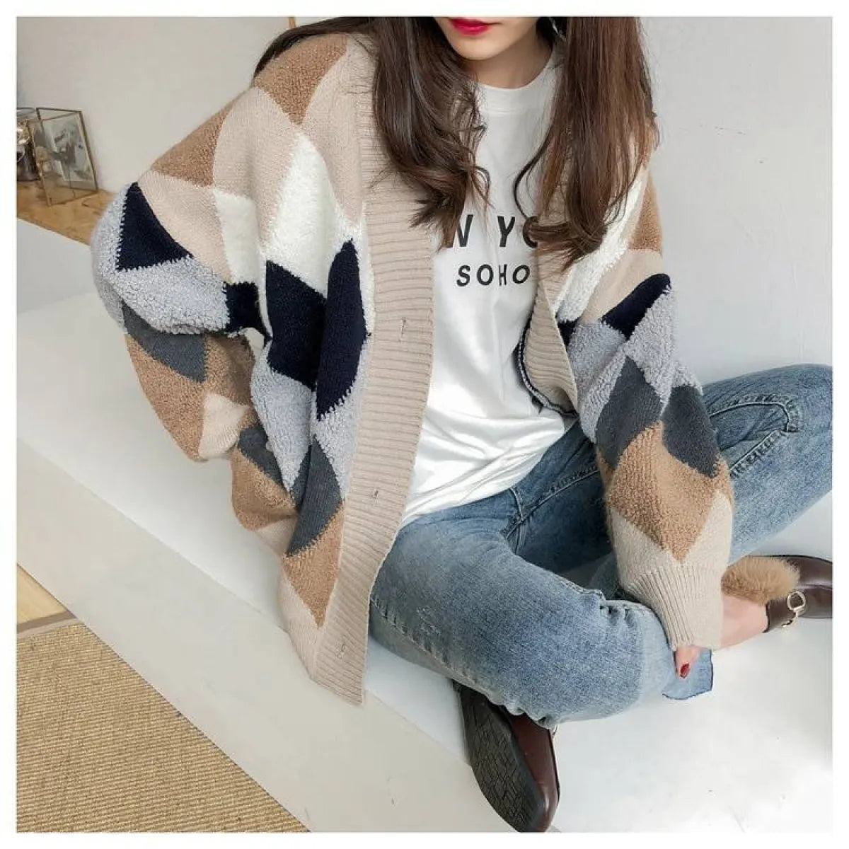 Plaid V-Neck Cardigan