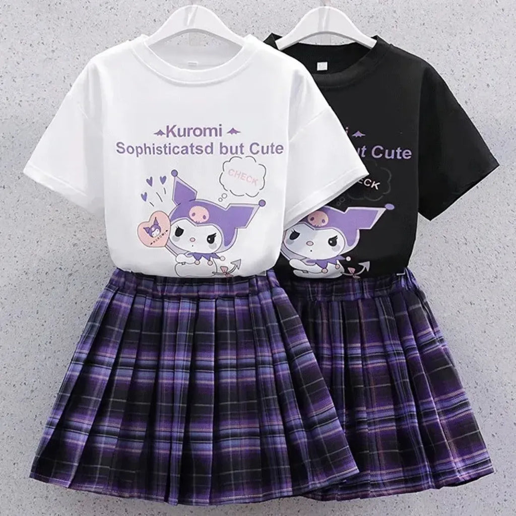 Kuromi Short-Sleeved Shirt and Pleated Skirt Set