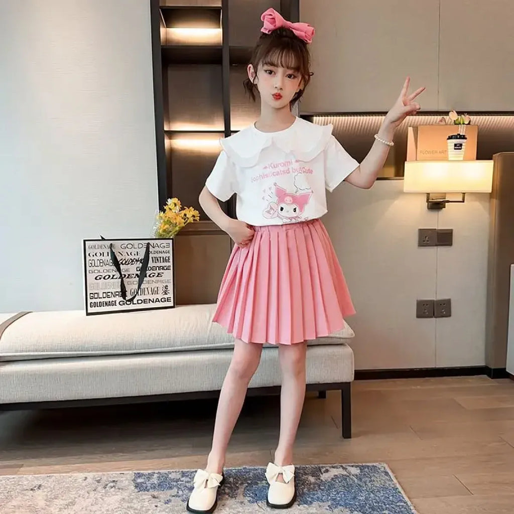 Kuromi Short-Sleeved Shirt and Pleated Skirt Set