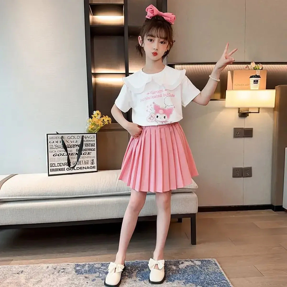 Kuromi Short-Sleeved Shirt and Pleated Skirt Set