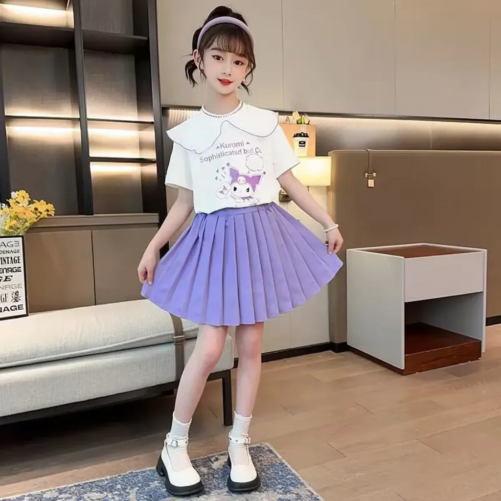 Kuromi Short-Sleeved Shirt and Pleated Skirt Set