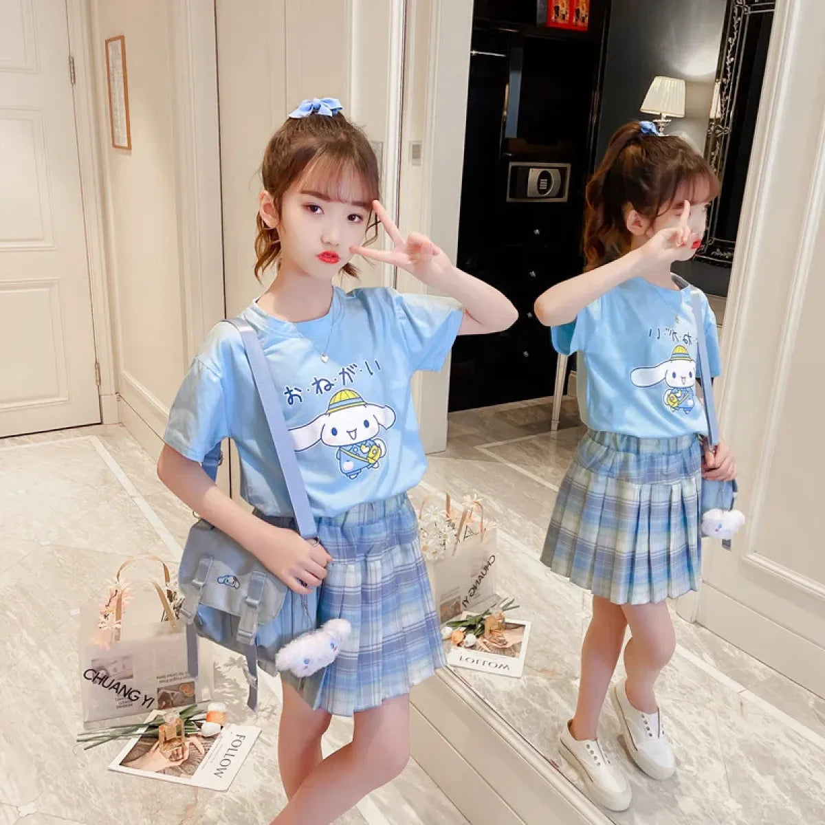 Kuromi Short-Sleeved Shirt and Pleated Skirt Set